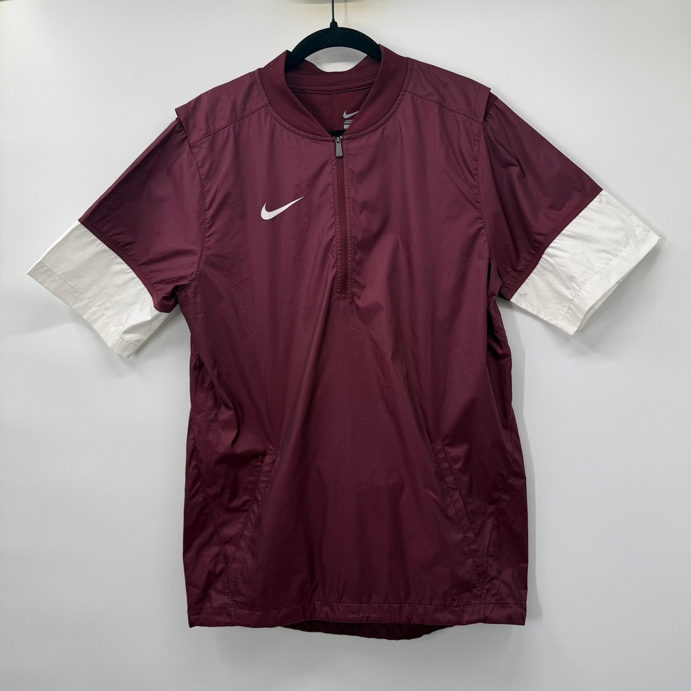 Nike Mens Size Small Quarter Zip Short Sleeve Windbreaker Burgundy Pullover